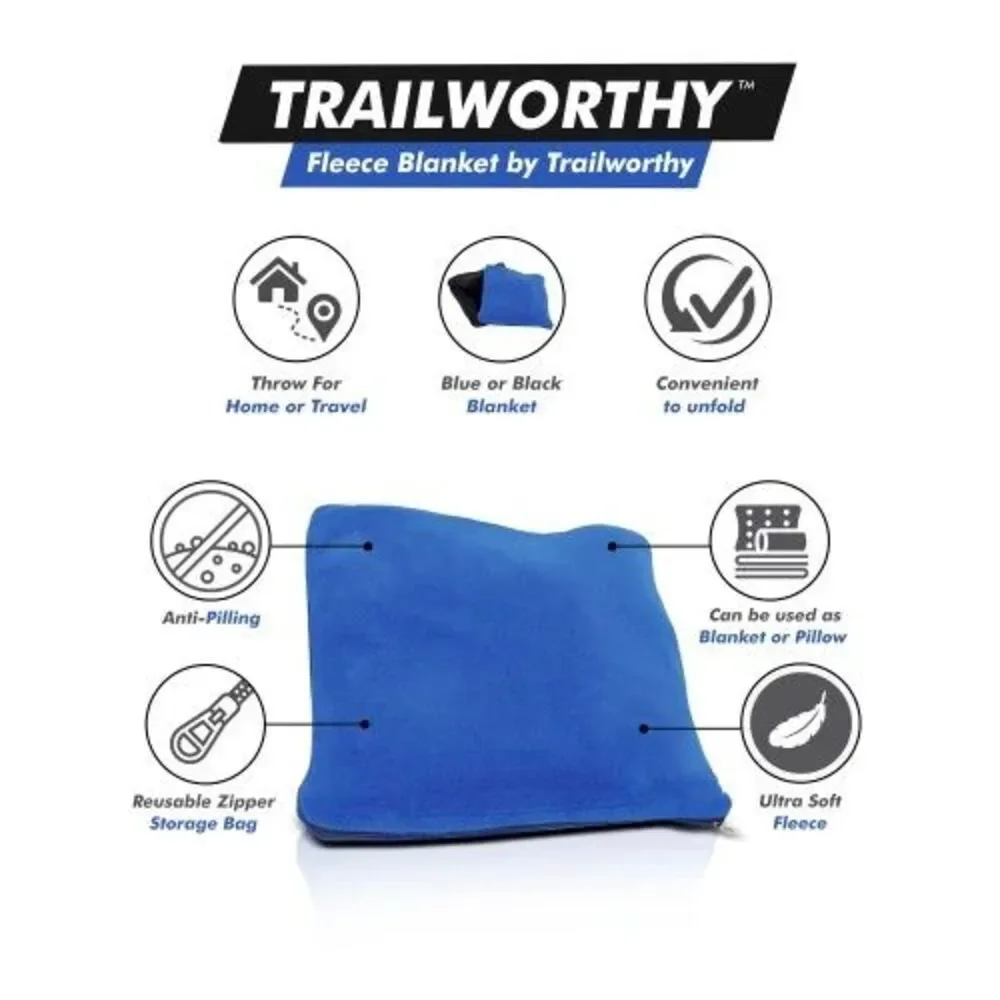 Ultra Soft Coral Fleece Travel Blanket Zips Into Pillow Anti-Pill Trailworthy